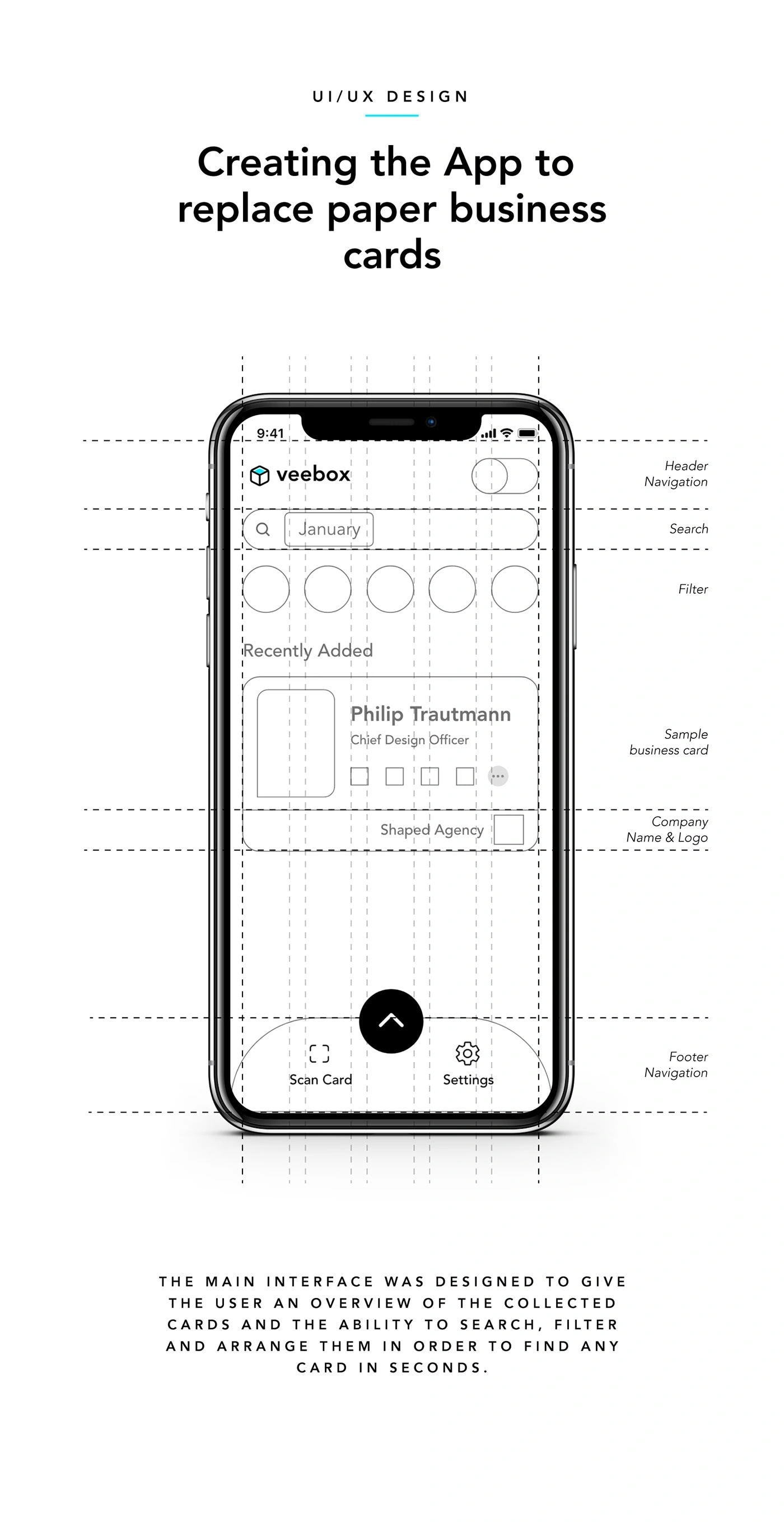 business card app smartphone NFC Interface design concept interaction Minimalism