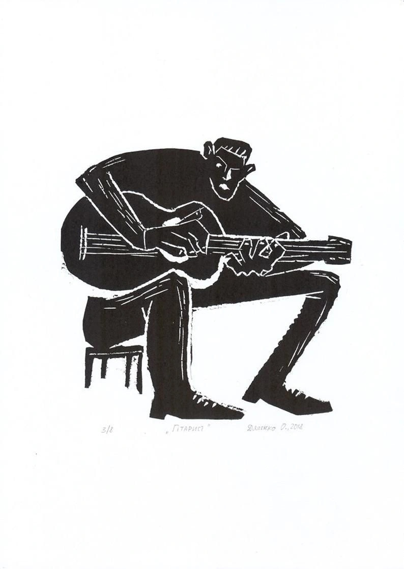 The guitarist, good linoprint 40x30