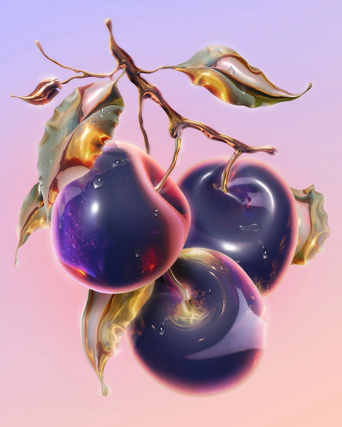 Valery - 3D 3d cherry 3d fruits cheery Digital Art Fruit fruit composition  GOLD FRUIT Plum still life 3d – SAVEE