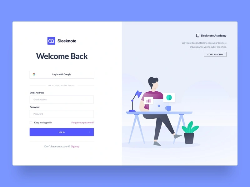 Login Page web app saas engagement tool sleeknote login