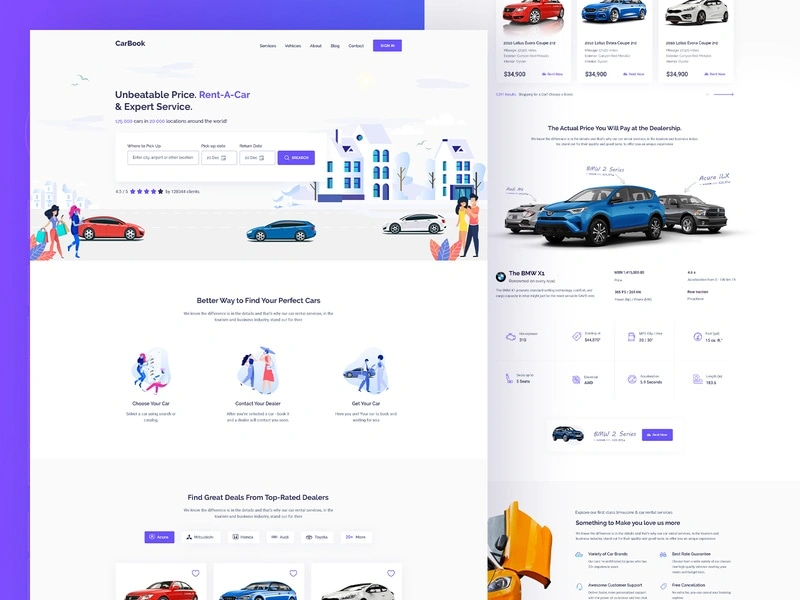 Car Rent   ||   Landing Page car club car app ui  ux design illustration clean minimal automotive design bmw audi travel ridesharing car booking carbook reality landing page rent car exploration automotive