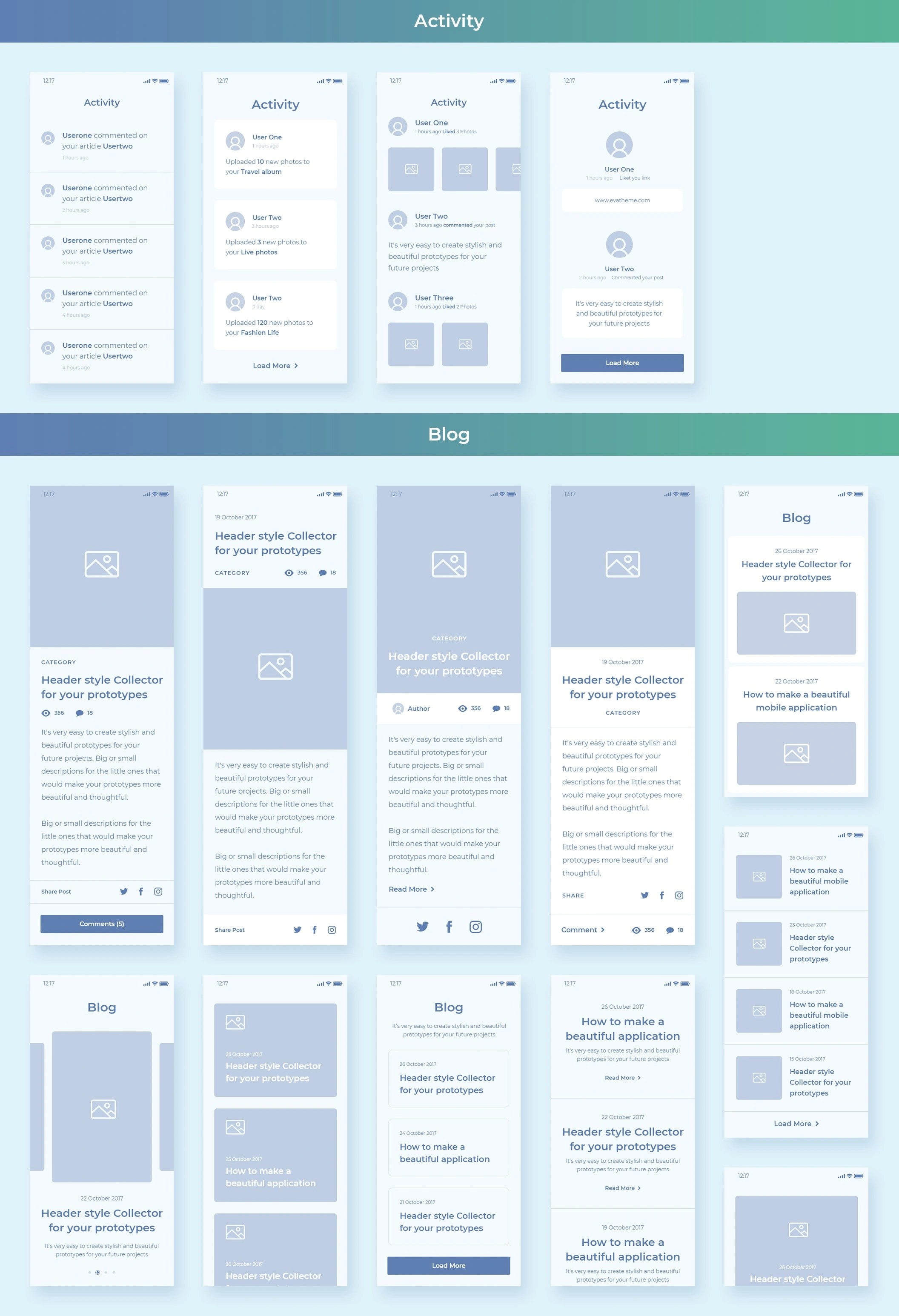 Collector iOS Wireframe UI Kit — Wireframe Kits on UI8