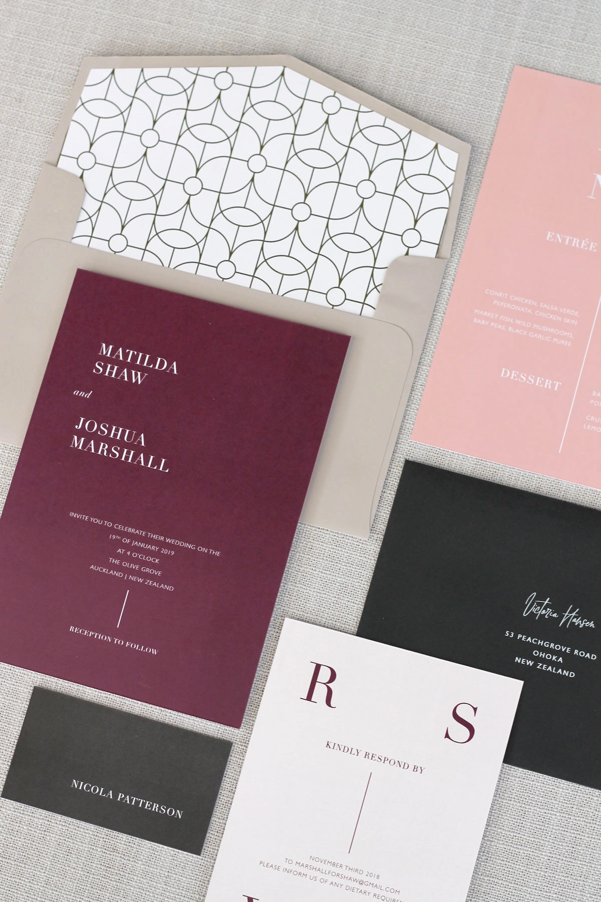 Wedding Stationery} Matilda & Joshua’s Plum, Nude & Terracotta Modern Minimal | Just My Type