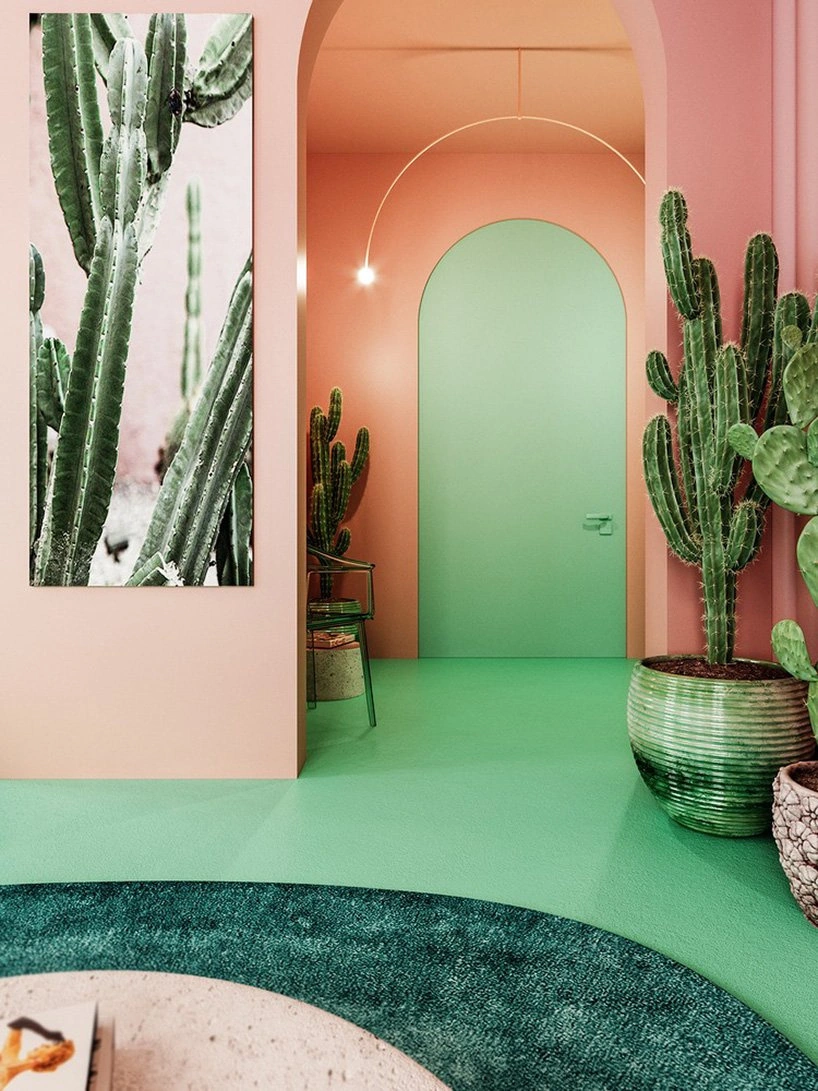 reutov design infuses apartment in new york with pink and green hues