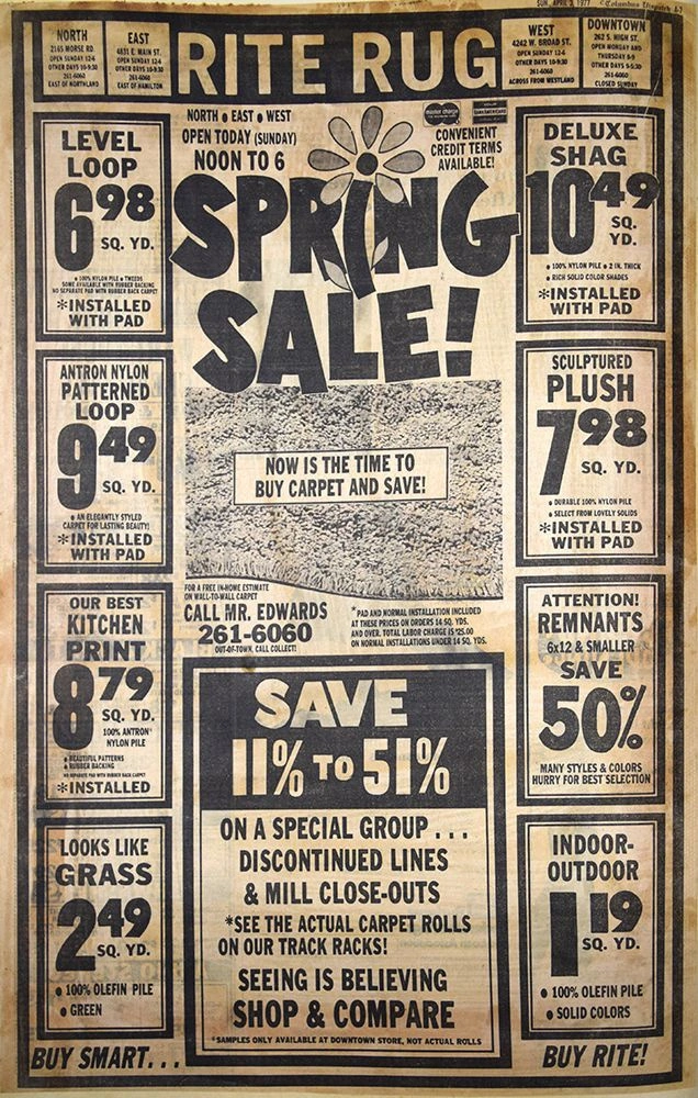 Original Newspaper Advertisement from 1977 | Flooring | Retro Typography |  70's Type | Rite Rug Flooring… | Retro typography, Newspaper advertisement,  Vintage ads