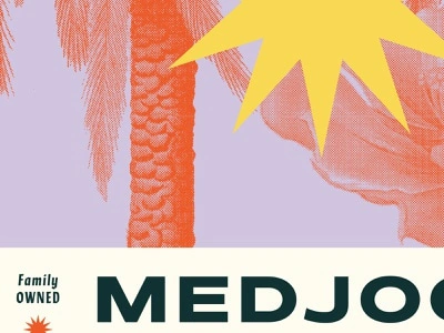 Medjool Date Branding Exploration desert sun superfood medjool dates yellow orange purple halftone typography cpg branding design label label design packaging identity branding