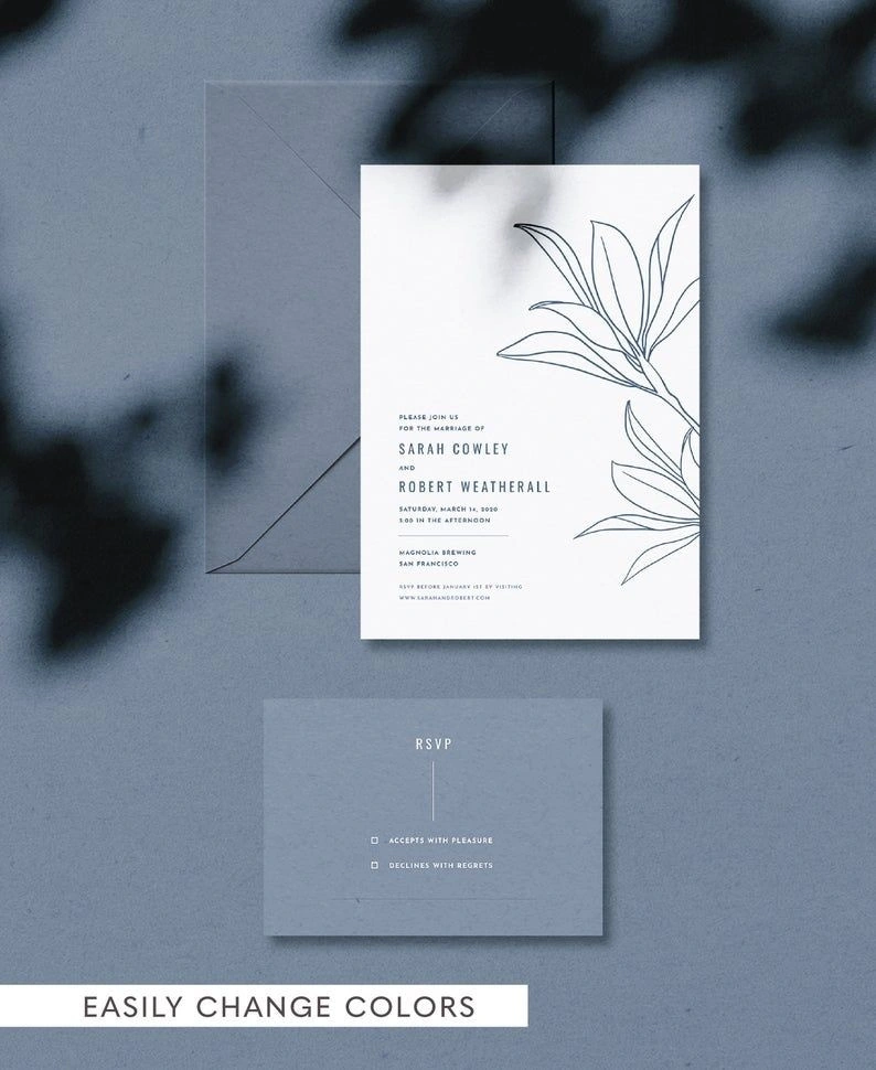 Terracotta Floral Illustration Wedding - Simple Modern Botanical Invitation Template, Outdoor Minimal Forest, Rustic Vector Invite, Corjl