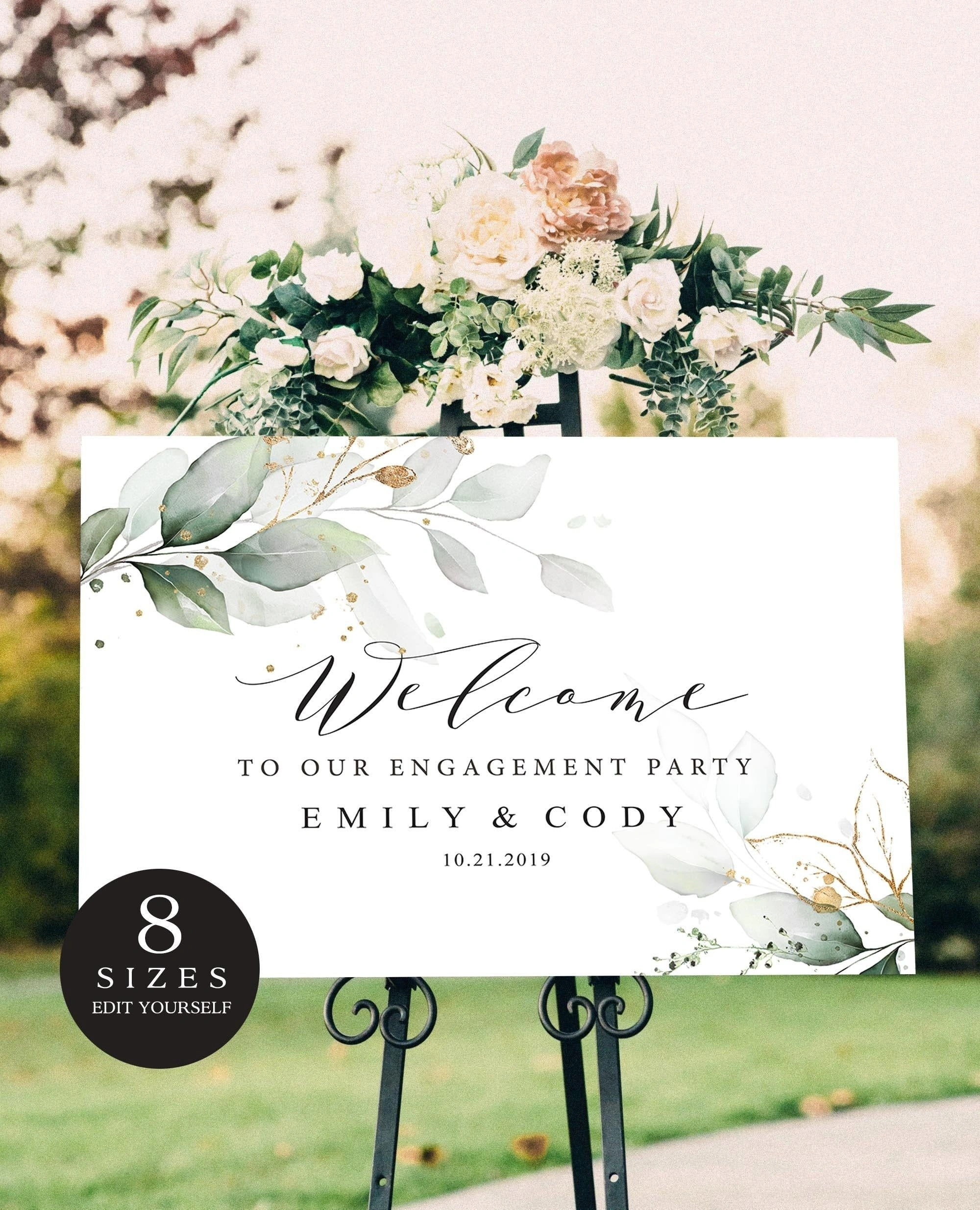 Greenery Engagement Party Sign, Printable Welcome to Our Engagement Sign, Greenery Welcome sign, Engagement Party Template, Templett, #GR3