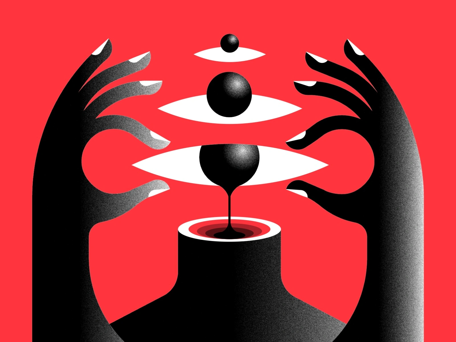 Lost My Head surrealism abstract design hands eyeballs vector design red black illustration