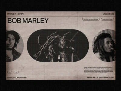 people in history — BOB MARLEY newspaper black and white branding layout grid motion graphics landing page editorial agency web brutalism graphic design typography web design music poster history texture bob marley daily ui