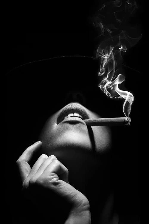 Woman Smoking A Cigar - Canvas Print