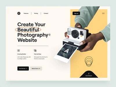 Frame – Hero Header Visual Exploration mobile illustration web design website web camera hand minimal clean main navigation header typography ux design ui design ux ui photography photographer soft color hero header