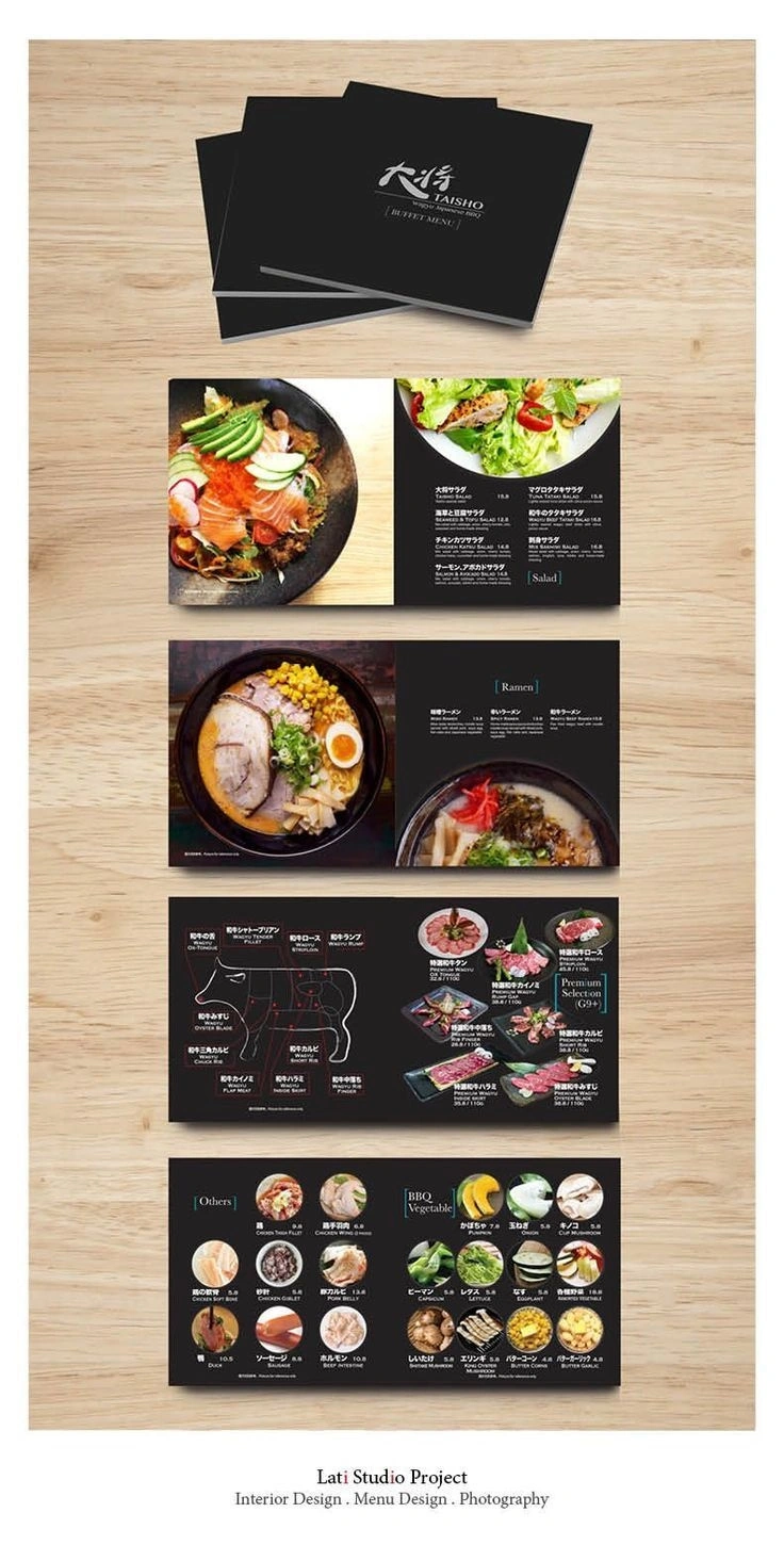 Lati Project . Menu Design . Photoshoot . Taisho Japanese BBQ ZETLAND #menudesig