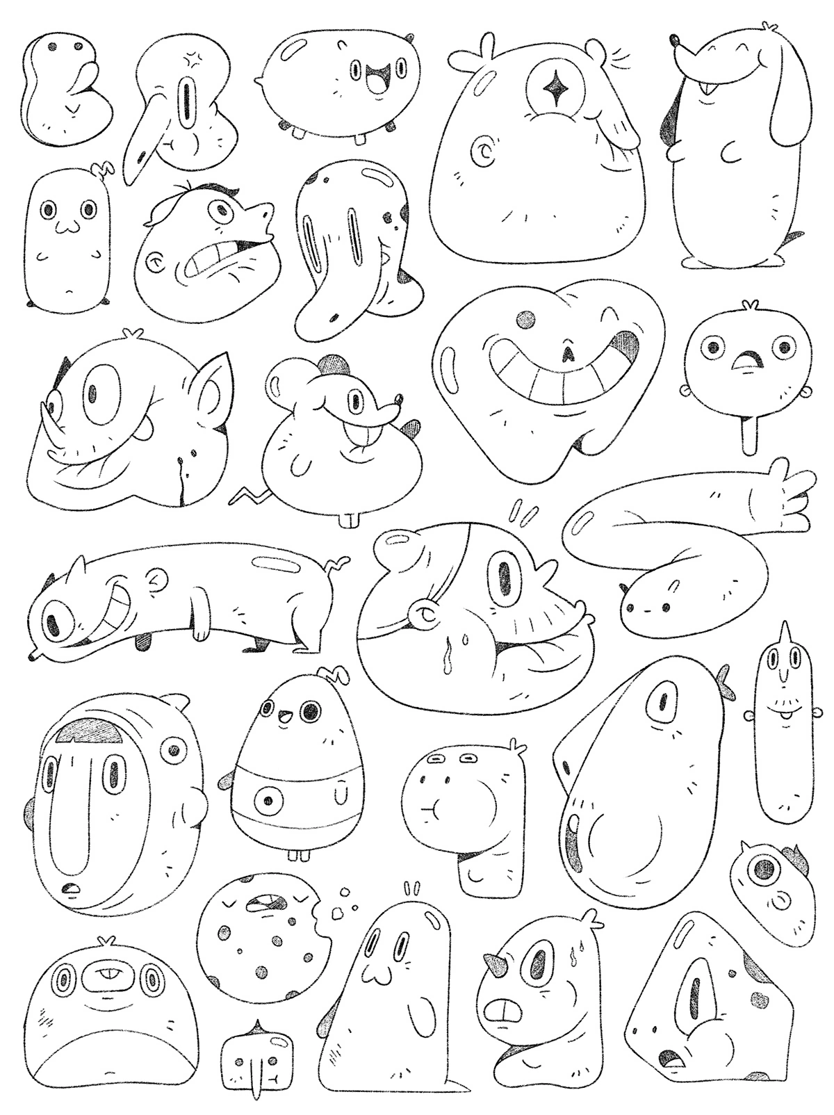 black and white cartoon Character design  Digital Art  Drawing  ILLUSTRATION  pattern pencil shapes sketching