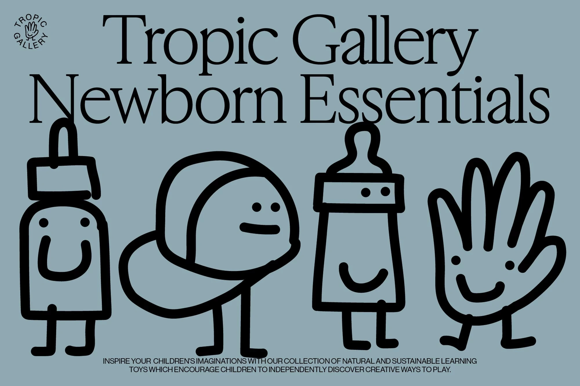 Pràctica’s identity for Tropic Gallery balances childlike playfulness with organic sincerity