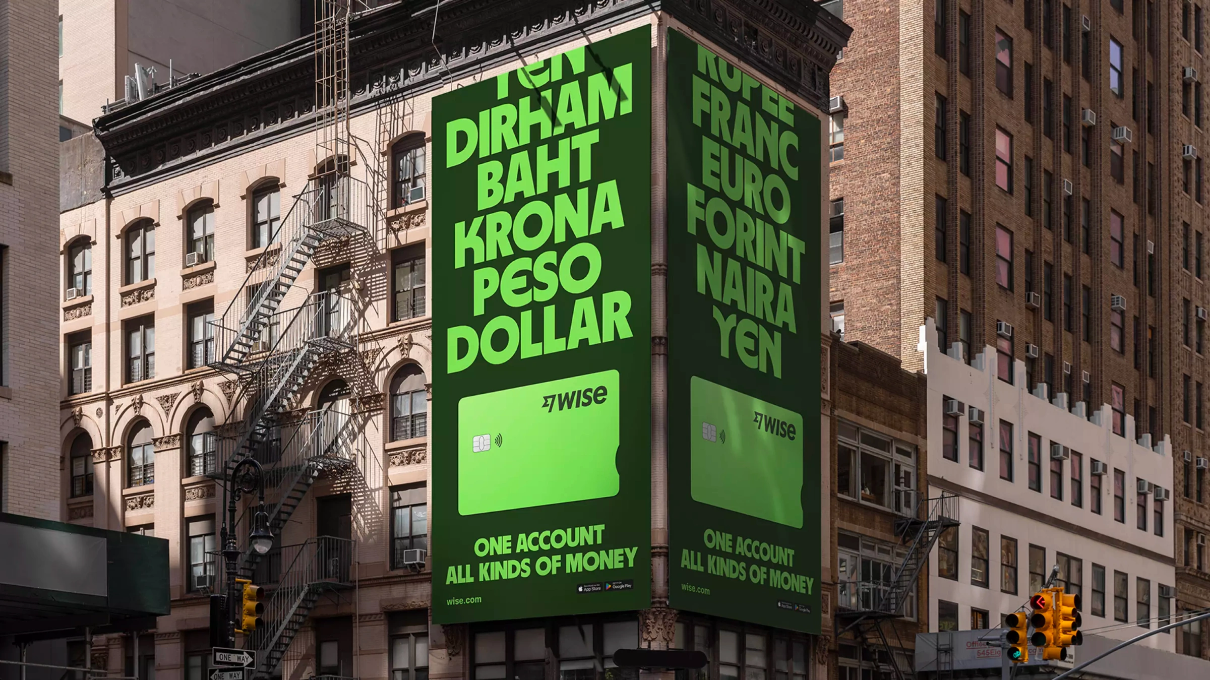 A billboard in New York which reads "For people who use money wherever they go"