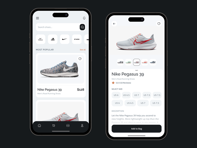 Shoes app screens