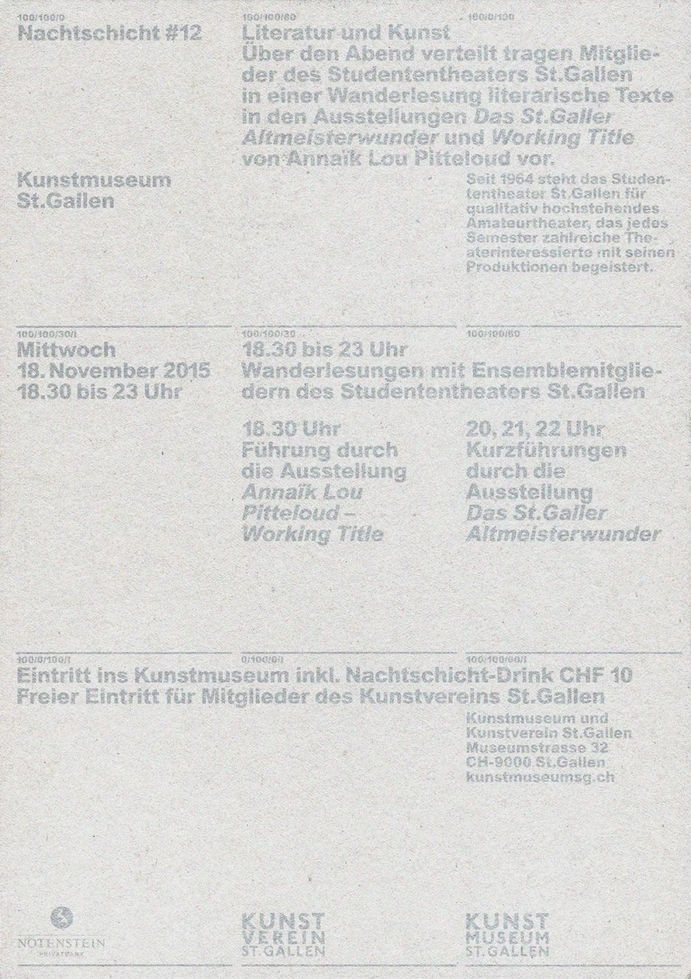 Kasper-Florio / Kunstmuseum St.Gallen / Nachtschicht #12 / Printed Matter / 2015