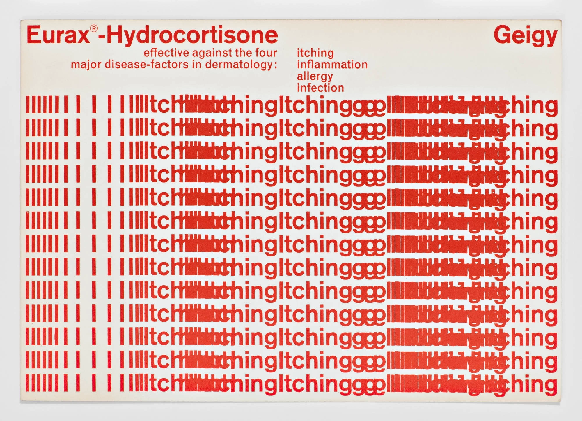 Werbekarte, Eurax-Hydrocortisone Geigy, um 1962, Gestaltung: Fridolin Müller, Donation: Brian Stone. Abbildung: Museum für Gestaltung Zürich / ZHdK