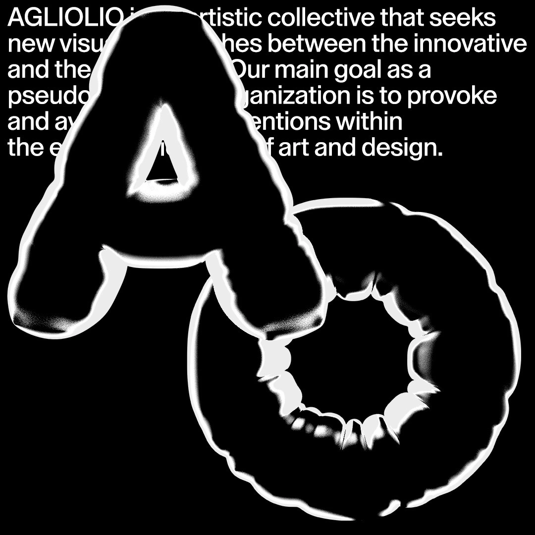 Photo by jordy on December 29, 2023. May be a black-and-white image of magazine, poster and text that says 'AGLIOLIO new visu and the pseudo and ay the tistic collective that seeks hes between the innovative Dur main goal as a anization is to provoke enti