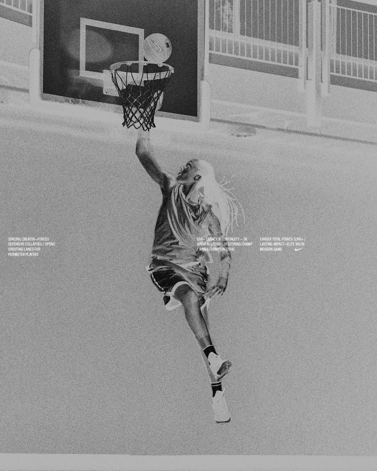 Photo shared by HI-VIS on January 31, 2025 tagging @marcus.chi. Peut être une image en noir et blanc de 1 personne, partie de basket, panneau de basket, balle, affiche, terrain de basketball et texte.