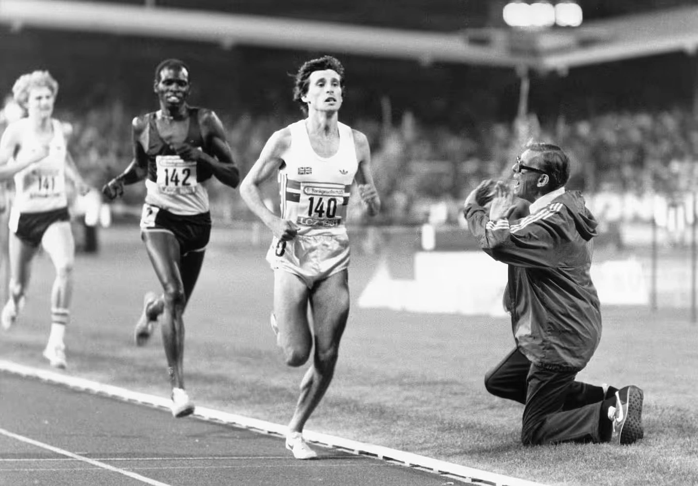 Photo by Sebastian Coe on February 18, 2025. May be an image of 4 people, track and field, stadium and text.