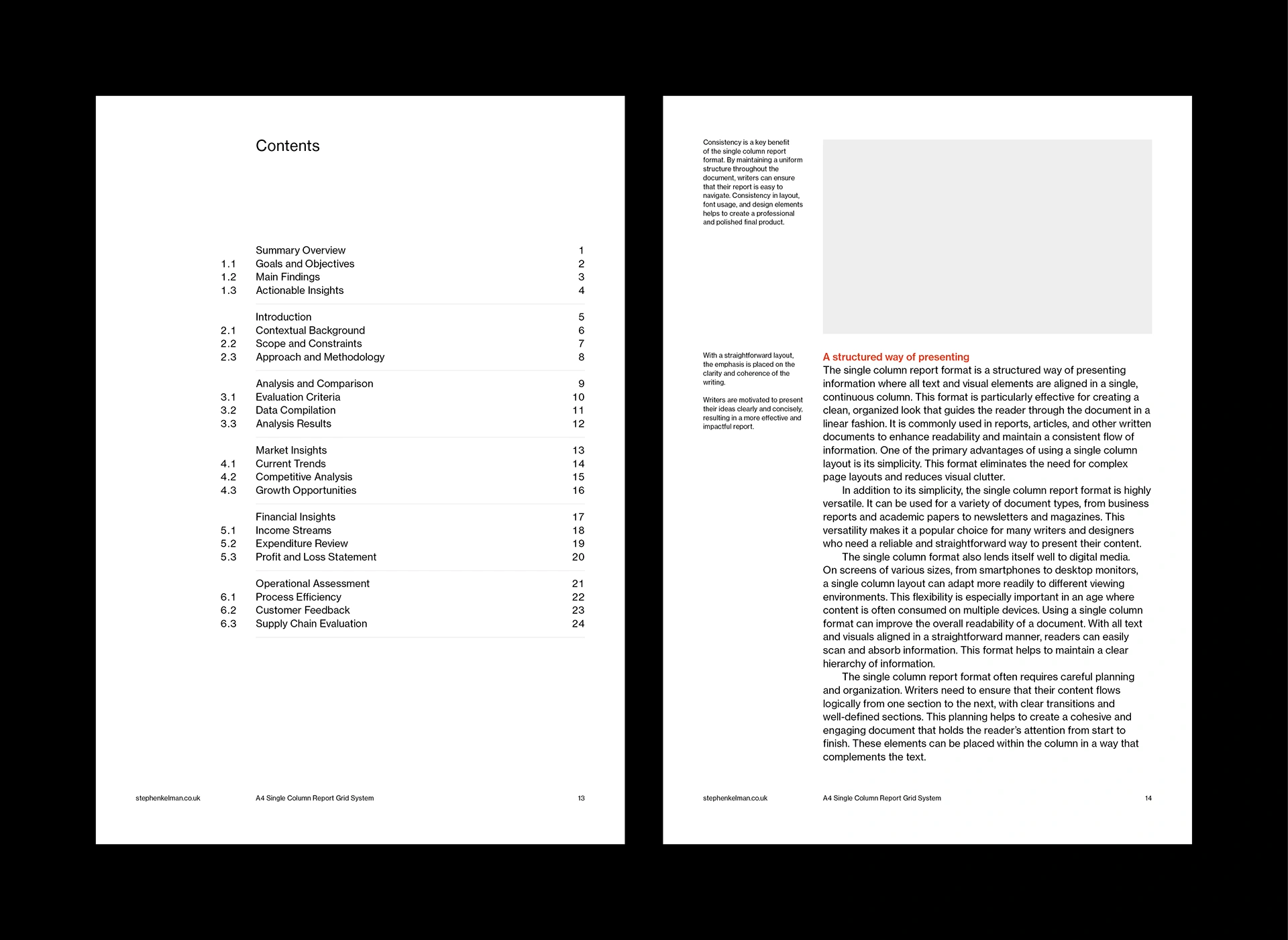 Stephen Kelman - A4 Single Column Report Grid System for InDesign