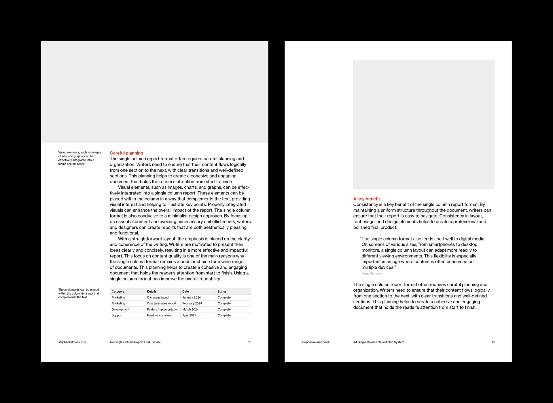 Stephen Kelman - A4 Single Column Report Grid System for InDesign