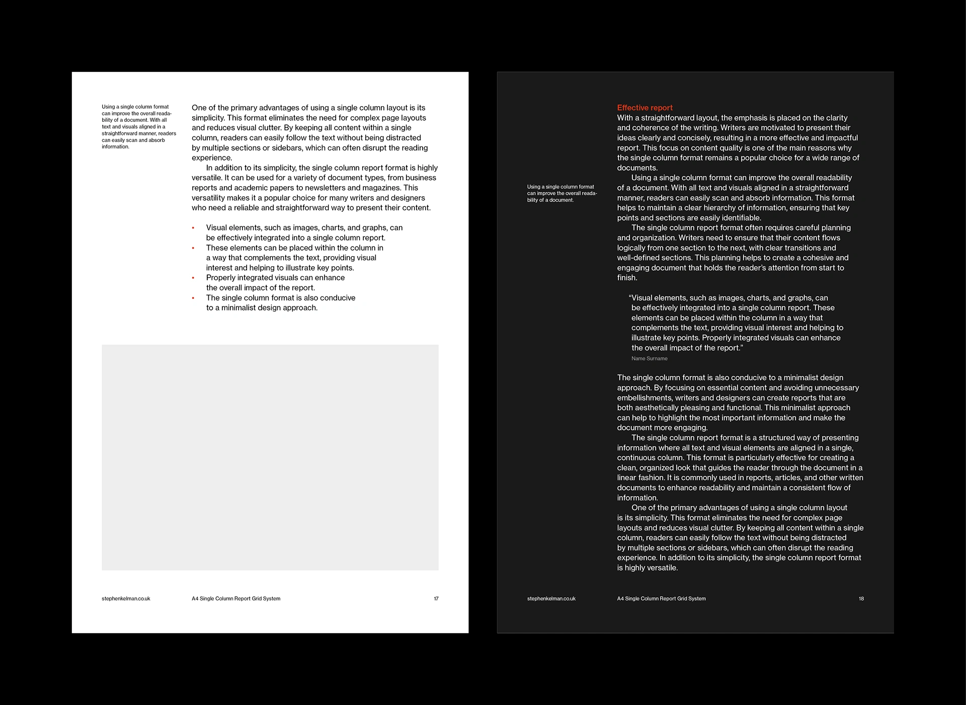 Stephen Kelman - A4 Single Column Report Grid System for InDesign