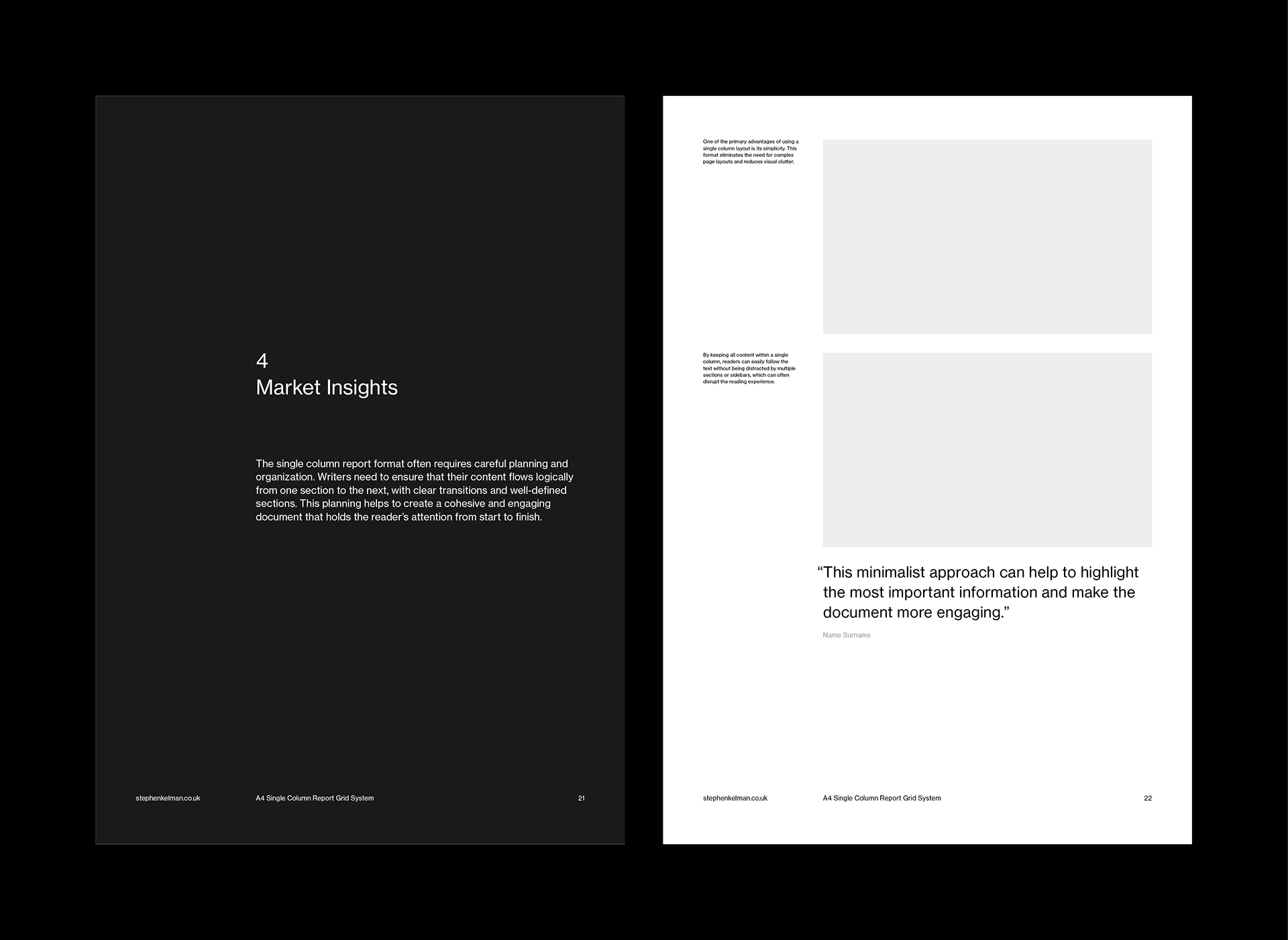 Stephen Kelman - A4 Single Column Report Grid System for InDesign