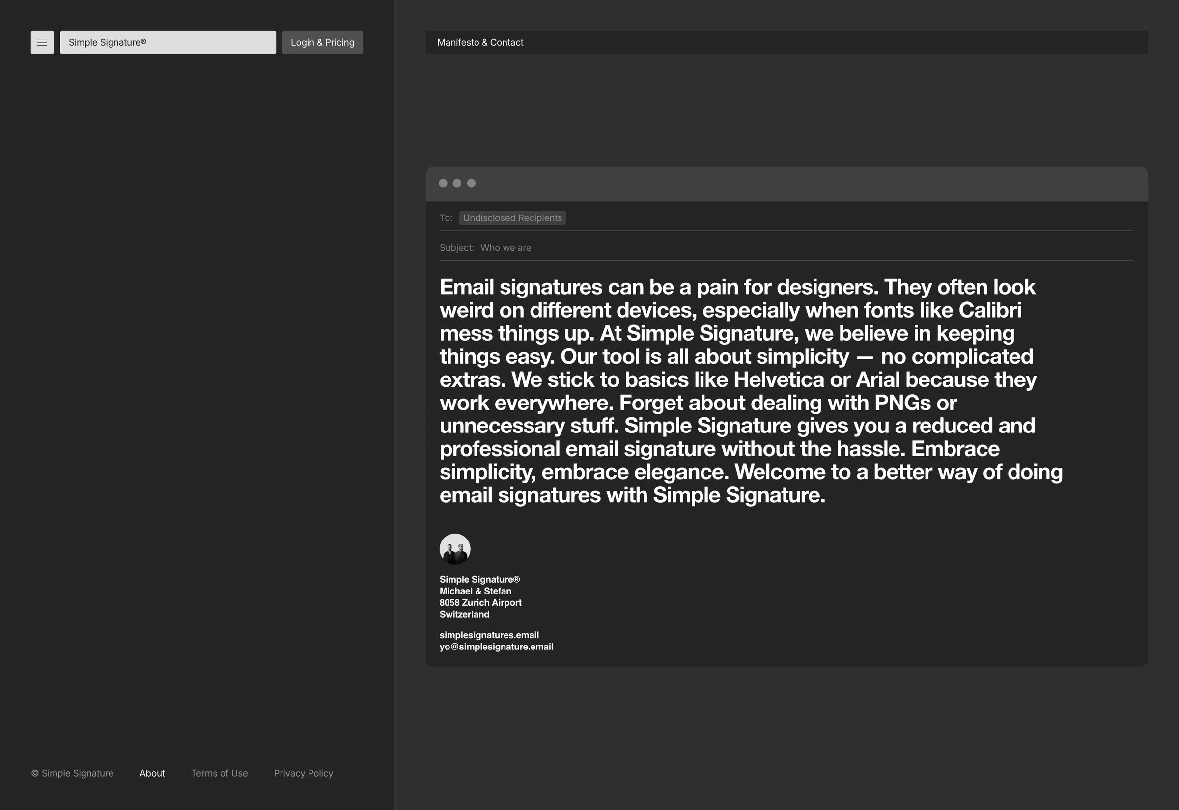 Manifesto & Contact – simplesignature.email