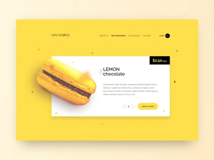 Macarons website page landing layout eshop shopping cart webdesign website yellow macarons