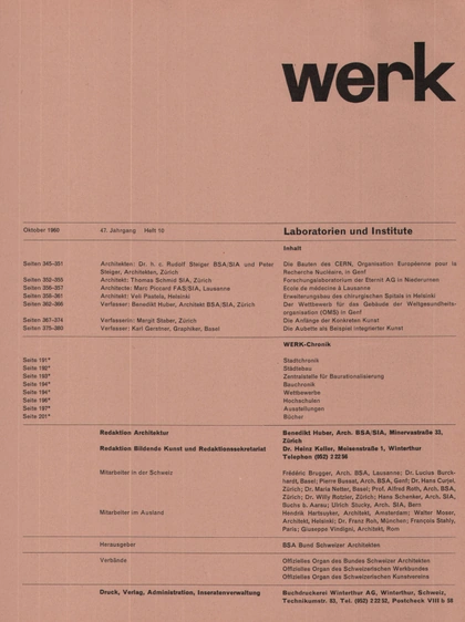 Werk / Laboratorien Und Institute (Issue 10) / Table of Contents / Magazine / 1960