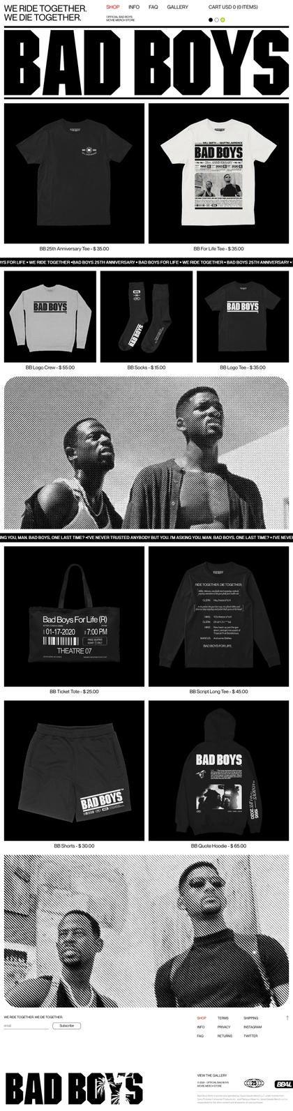 Bad Boys Landing Page Example: This is the only place you can purchase official Bad Boys 25th Anniversary gear. If you see something for sale somewhere else - call the cops.