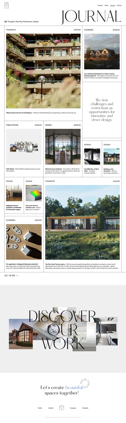 Vita Architecture Landing Page Example: Vita Architecture is a boutique architectural practice in London and Surrey. Each and every one of our projects are bespokely designed to deliver innovative and crafted architecture.