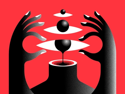 Lost My Head surrealism abstract design hands eyeballs vector design red black illustration