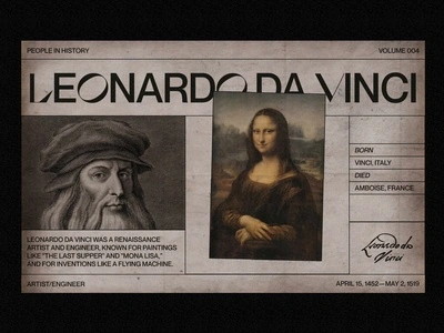 people in history — LEONARDO DA VINCI ui da vinci daily ui texture history poster web design typography graphic design brutalism web agency landing page motion graphics editorial grid layout branding black and white newspaper