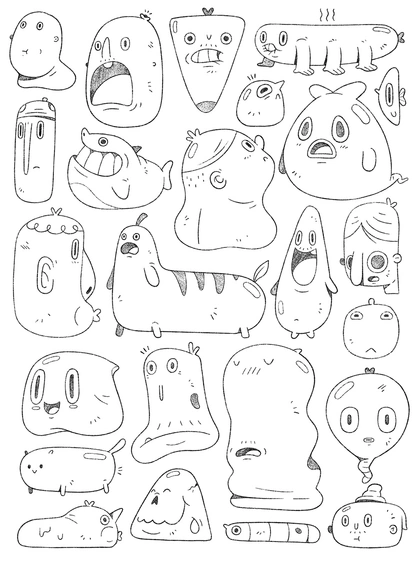 black and white cartoon Character design  Digital Art  Drawing  ILLUSTRATION  pattern pencil shapes sketching