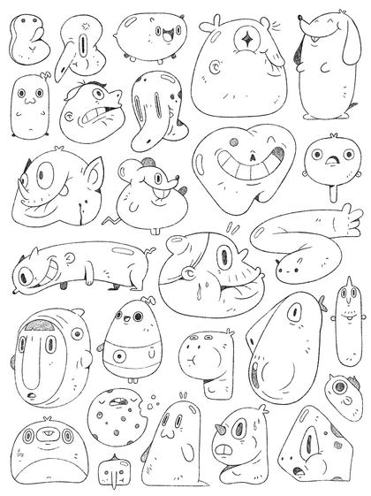 black and white cartoon Character design  Digital Art  Drawing  ILLUSTRATION  pattern pencil shapes sketching