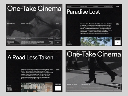 One-Take Cinema — Layouts studio website photography art direction gri