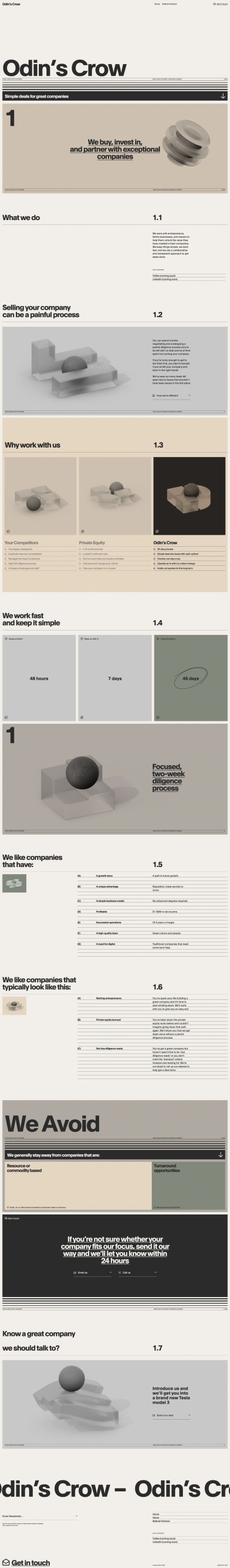 Odin's Crow Landing Page Example: Simple Deals for Great Companies. We buy, invest in, and partner with exceptional companies.