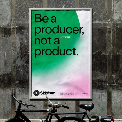 Photo by Pentagram on September 26, 2022. May be an image of bicycle and text that says 'Be a producer, bud.eth not a product. Skiff w crypted cowos'.