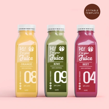 Editable juice bottle label template, Editable juice label sticker design, Smoothie label template