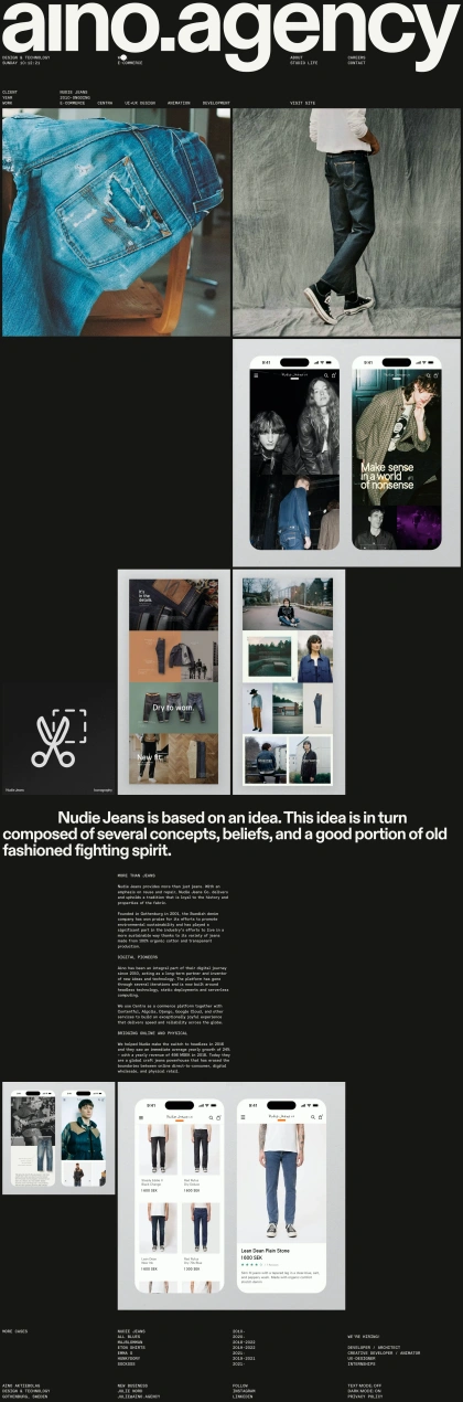 Aino Landing Page Example: We design e-commerce storefronts, campaigns, brand sites and online platforms for next generation consumers.