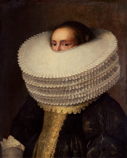 A digitally manipulated artwork by Pickenoy showing a woman with a huge ruff engulfing much of her face.