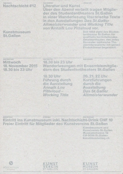 Kasper-Florio / Kunstmuseum St.Gallen / Nachtschicht #12 / Printed Matter / 2015