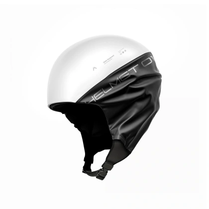 Photo by Maya Prokhorova in Paris, France. May be a black-and-white image of helmet, face mask, football helmet, wetsuit, glasses, parachute and text.