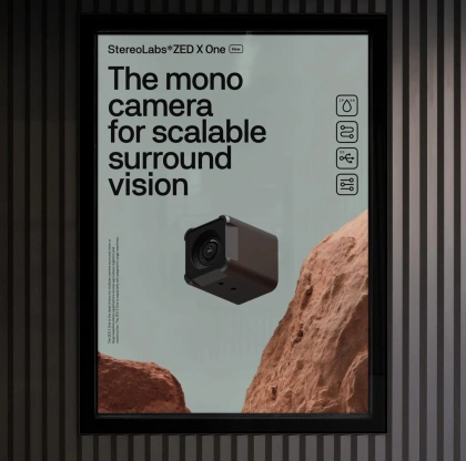 Photo by Off-Grid on January 18, 2024. May be an image of screen, camera, camcorder, projector and text that says 'StereoLabs*ZEDXOne X The mono camera for scalable surround vision o 1'.