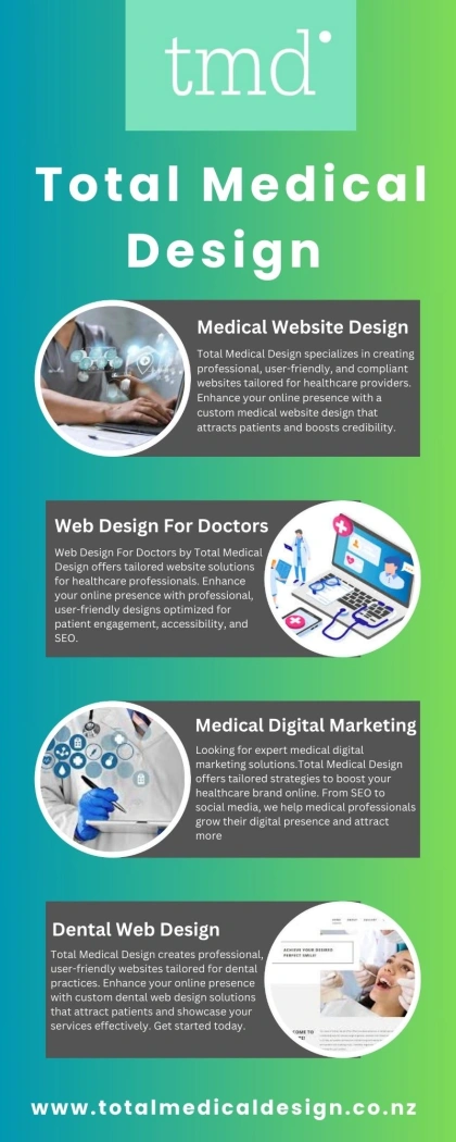 Total Medical Design specializes in medical website design, delivering high-quality, professional websites for healthcare providers. Our medical website design services ensure user-friendly, responsive, and SEO-optimized websites tailored for doctors, clinics, and medical professionals. At Total Medical Design, we create medical website design solutions that enhance patient engagement, improve online presence, and drive growth. Whether you need a new site or a redesign, trust Total Medical Design for expert medical website design services that meet healthcare industry standards.