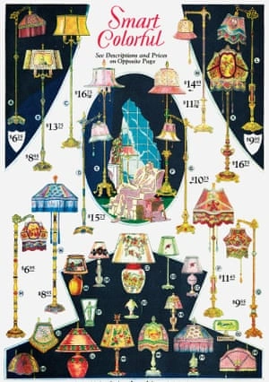 An ad of a man sitting down surrounded by lamps